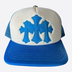 Chrome Hearts Blue Cemetery Cross Patch Trucker Hat